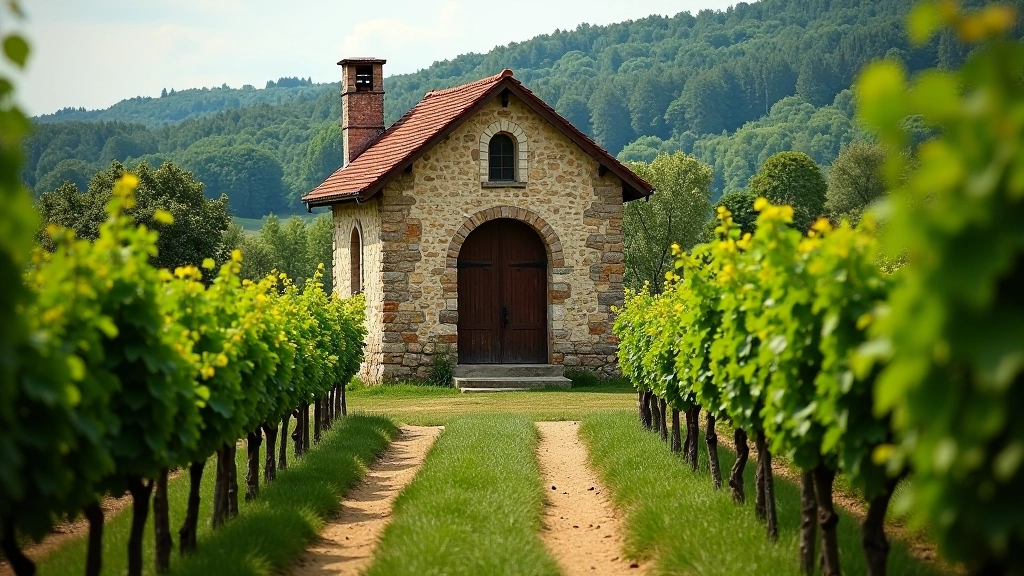 Historická kaplička mezi vinicemi, staromódní architektura, kamenná stavba